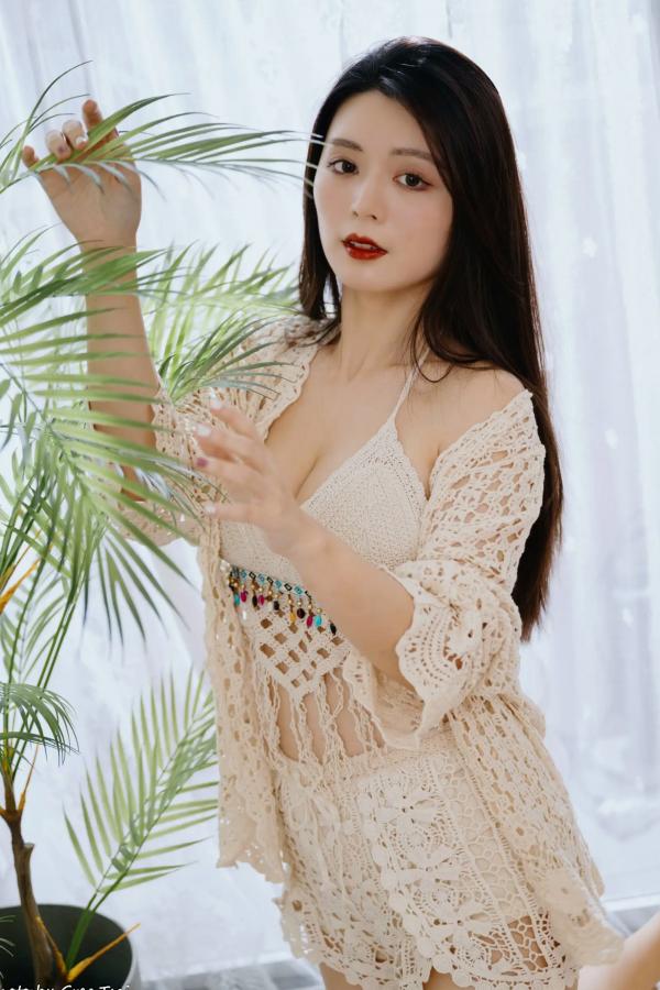    筱筱 - 唯美镂空编织居家私房棚拍，气质女神展现温婉优雅魅力，清新治愈范儿[100P]第45张图片