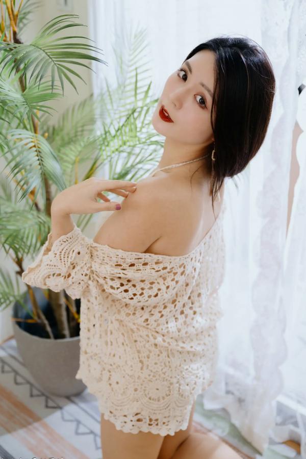    筱筱 - 唯美镂空编织居家私房棚拍，气质女神展现温婉优雅魅力，清新治愈范儿[100P]第54张图片