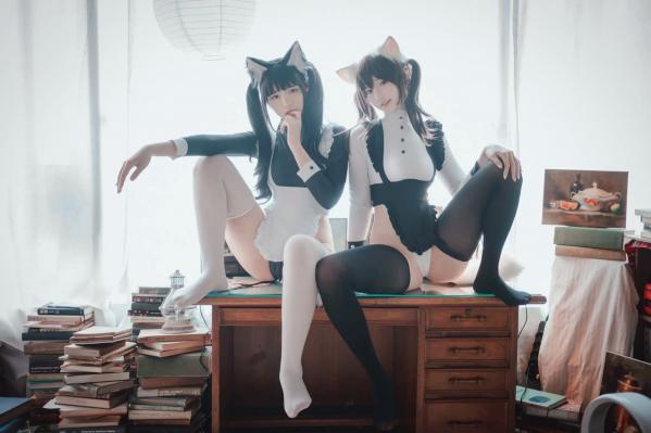    Sonson(??) Maid Mansion 双人猫耳女仆制服Cosplay室内书房性感私房写真[153P]第33张图片