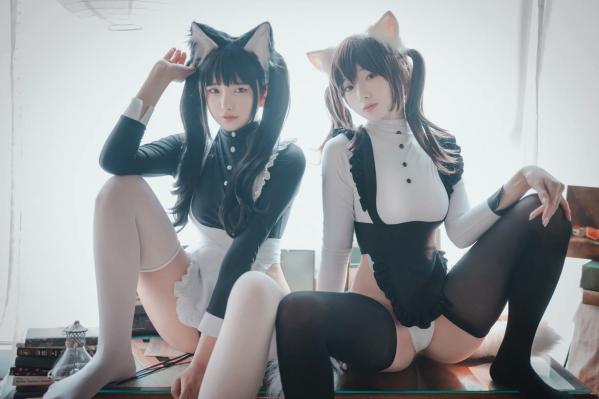    Sonson(??) Maid Mansion 双人猫耳女仆制服Cosplay室内书房性感私房写真[153P]第34张图片