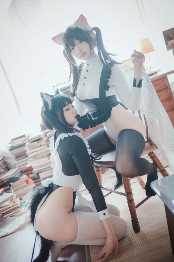    Sonson(??) Maid Mansion 双人猫耳女仆制服Cosplay室内书房性感私房写真[153P]第50张图片