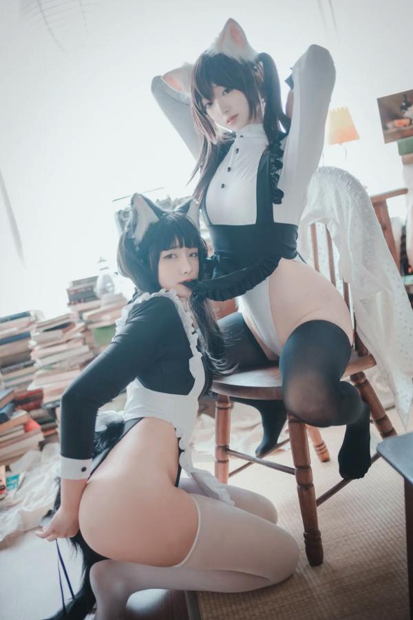   Sonson(??) Maid Mansion 双人猫耳女仆制服Cosplay室内书房性感私房写真[153P]第51张图片