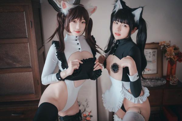    Sonson(??) Maid Mansion 双人猫耳女仆制服Cosplay室内书房性感私房写真[153P]第85张图片
