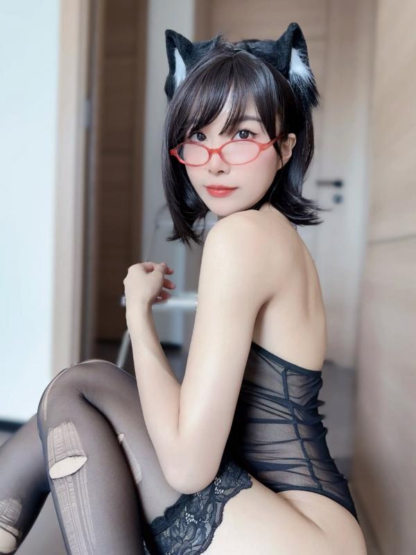    布丁大法 - 猫老师上课了，极致诱惑透视网纱连体衣与蕾丝黑丝制服，可爱猫耳角色扮演私房写真 [88P]第83张图片