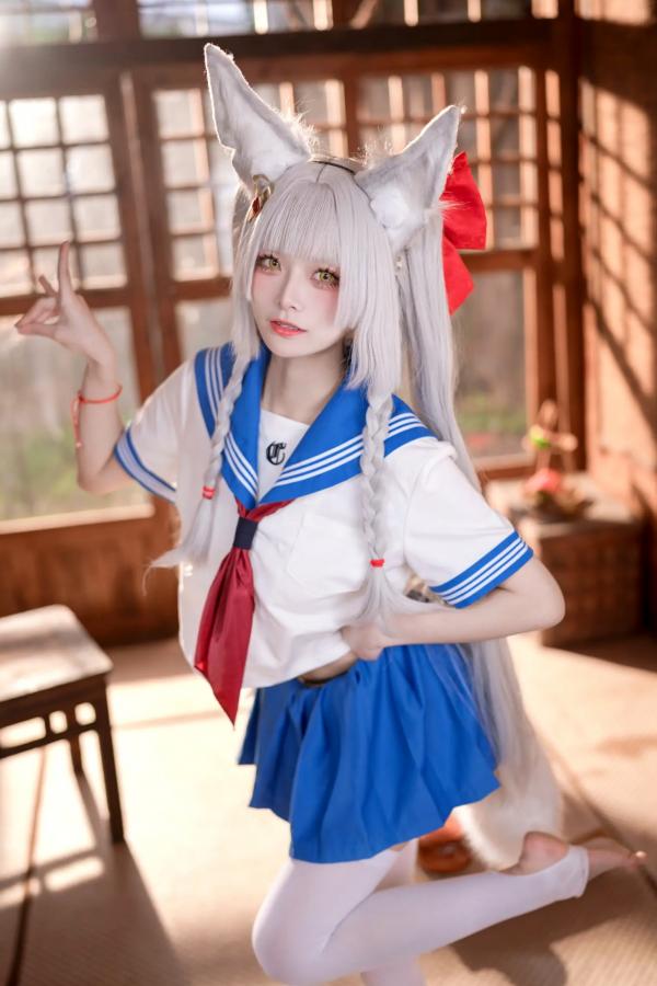   九柒喵 - 朝凪 JK 狐娘角色扮演 室内和风萌系写真 [37P]第1张图片