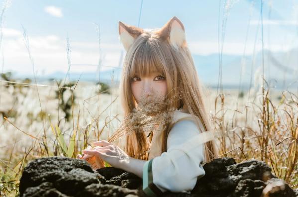    Ely_eee(ElyEE子) - 赫萝Cosplay 狼與微風 户外芒草丛中的治愈系少女 [34P]第24张图片