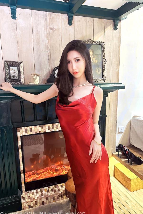    FeiLin嗲囡囡-467-章芃芃：红色吊带裸背礼服裙私房写真，极致黑丝诱惑尽显冷艳妩媚女神气质第67张图片