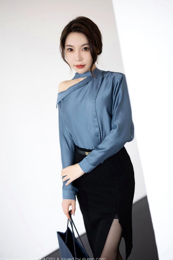    XiaoYu语画界-979-徐莉芝：灰蓝衬衫黑丝OL职场风，黑色蕾丝内衣尽显极品身材，性感私房诱惑系列第1张图片