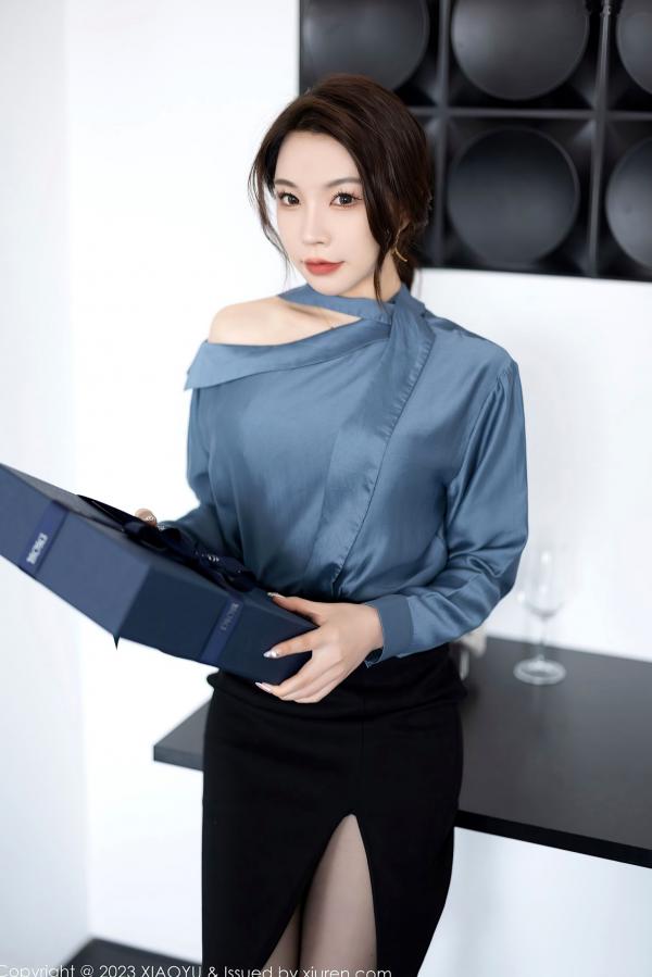    XiaoYu语画界-979-徐莉芝：灰蓝衬衫黑丝OL职场风，黑色蕾丝内衣尽显极品身材，性感私房诱惑系列第5张图片