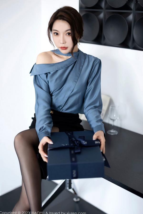    XiaoYu语画界-979-徐莉芝：灰蓝衬衫黑丝OL职场风，黑色蕾丝内衣尽显极品身材，性感私房诱惑系列第7张图片