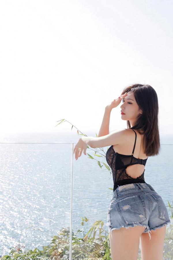    IMiss爱蜜社718期：小狐狸Kathryn海景浴室私房写真，黑色蕾丝吊带搭配牛仔短裤，性感曲线一览无遗，无圣光大尺度视觉盛宴第16张图片
