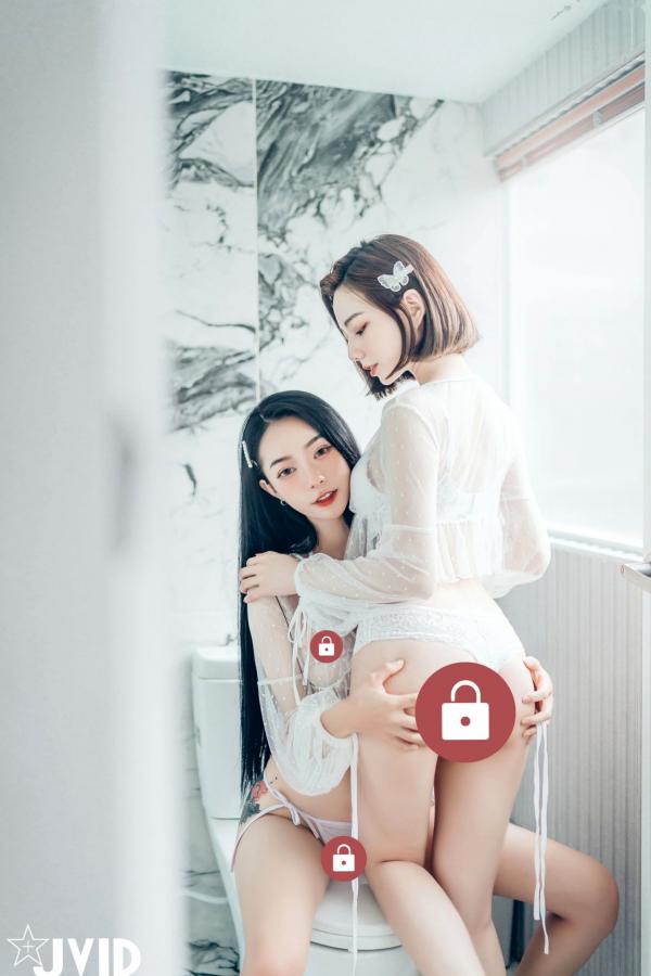    JVID飘飘与啾啾：情人节女神姐妹花，纯白连体衣诱惑私房照，性感气质双重魅力大赏第91张图片