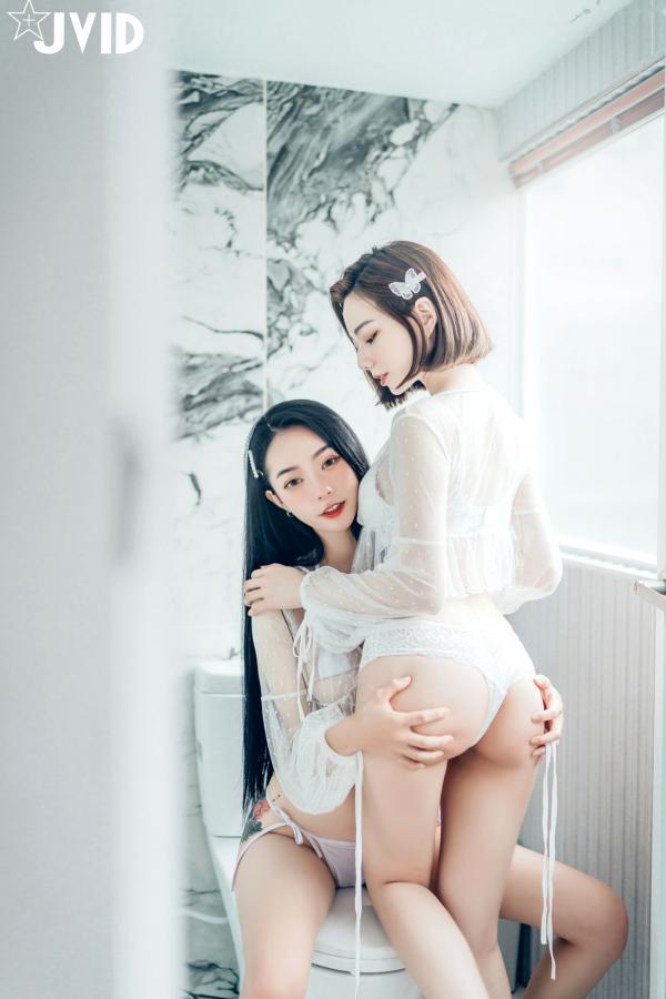    JVID飘飘与啾啾：情人节女神姐妹花，纯白连体衣诱惑私房照，性感气质双重魅力大赏第92张图片
