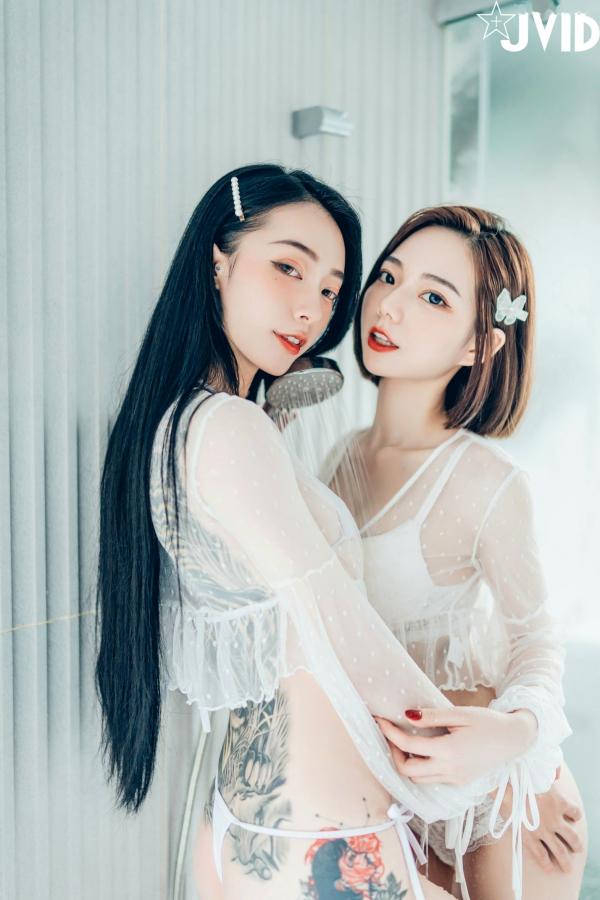    JVID飘飘与啾啾：情人节女神姐妹花，纯白连体衣诱惑私房照，性感气质双重魅力大赏第100张图片