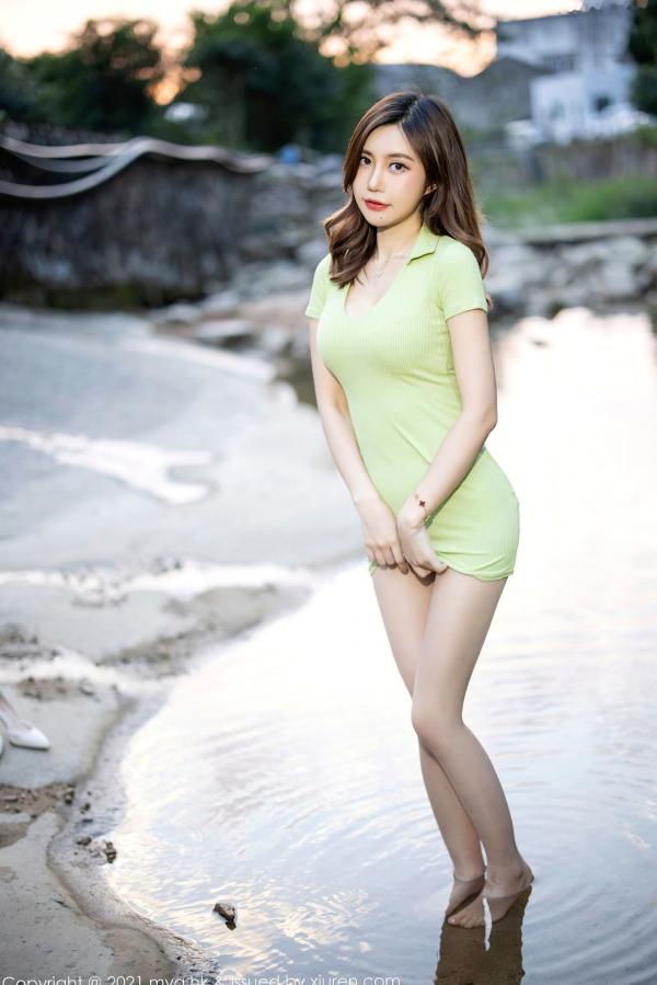   MyGirl美媛馆597期：绮里嘉Ula户外山涧旅拍，淡绿超短裙与蕾丝内衣湿身诱惑，绝美身材尽显，长三角清凉自然写真大尺度精选第24张图片
