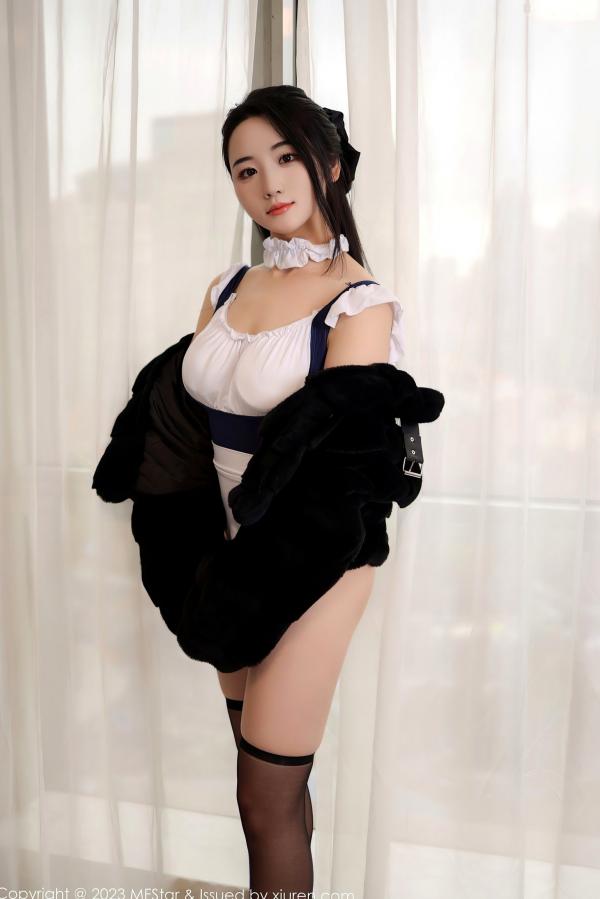    MFStar模范学院609期：汐汐爱吃草莓性感女仆风，黑丝美腿制服诱惑，室内私房写真大尺度美图第9张图片