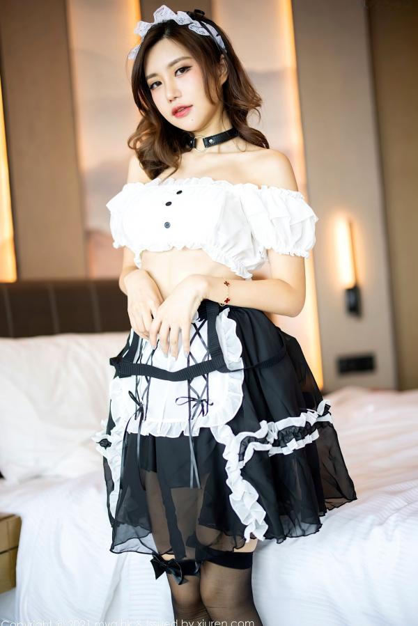    MyGirl美媛馆-588-绮里嘉Ula杭州旅拍，超短女仆装制服诱惑，黑丝高跟私房摄影，极品性感视觉大片第48张图片