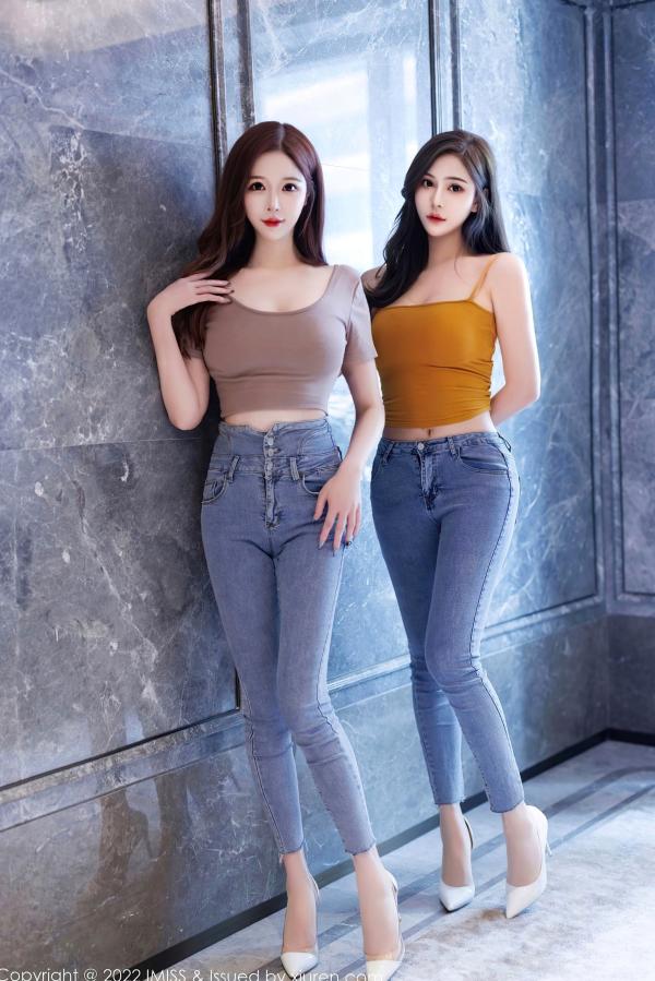    IMiss爱蜜社-697-Lavinia与Linda双姝合集-私房内衣与居家牛仔裤造型-性感气质女神写真第1张图片