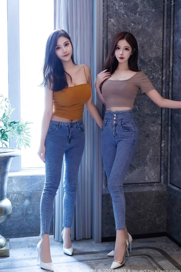    IMiss爱蜜社-697-Lavinia与Linda双姝合集-私房内衣与居家牛仔裤造型-性感气质女神写真第5张图片
