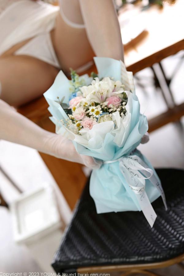    YouMi尤蜜荟-985-严利娅Yuliya-白色蕾丝情趣内衣白丝-室内私房写真-极品性感女神长腿诱惑-2023.09.13第39张图片