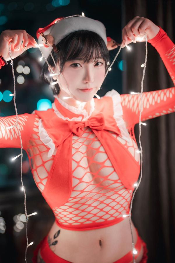    韩国美女孙乐乐：2021圣诞特辑红色网眼装透视私房诱惑写真无圣光第10张图片