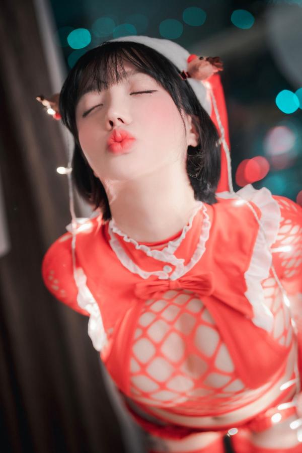    韩国美女孙乐乐：2021圣诞特辑红色网眼装透视私房诱惑写真无圣光第42张图片