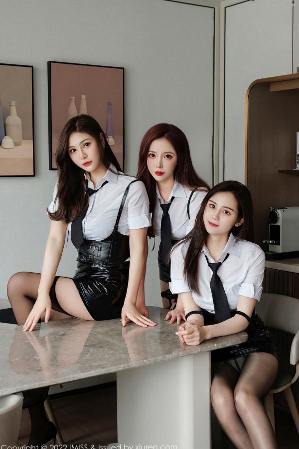    IMiss爱蜜社-685-Lavinia、LindaLinda、Sisy三位女神职场制服诱惑，白衬衫黑皮短裙黑丝OL风写真第6张图片