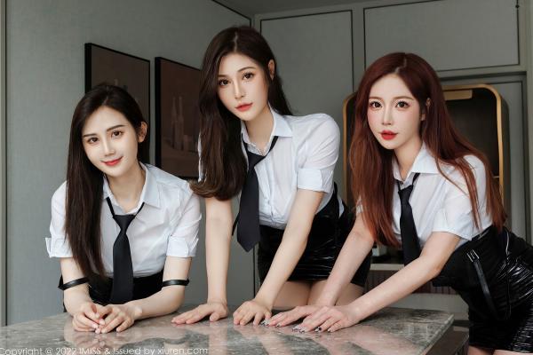   IMiss爱蜜社-685-Lavinia、LindaLinda、Sisy三位女神职场制服诱惑，白衬衫黑皮短裙黑丝OL风写真第14张图片
