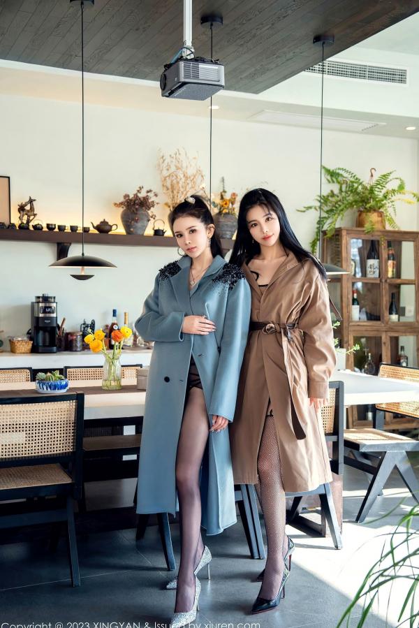    XingYan星颜社：刘钰儿、李丽莎双姝私房照，风衣搭配黑丝内衣尽显极致性感诱惑，高颜值女神酒店大尺度定格第4张图片