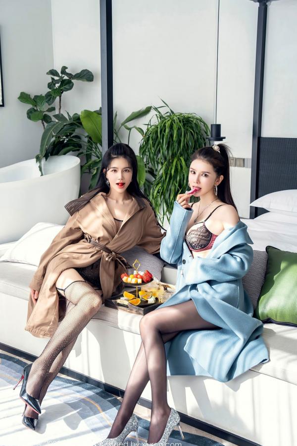    XingYan星颜社：刘钰儿、李丽莎双姝私房照，风衣搭配黑丝内衣尽显极致性感诱惑，高颜值女神酒店大尺度定格第14张图片