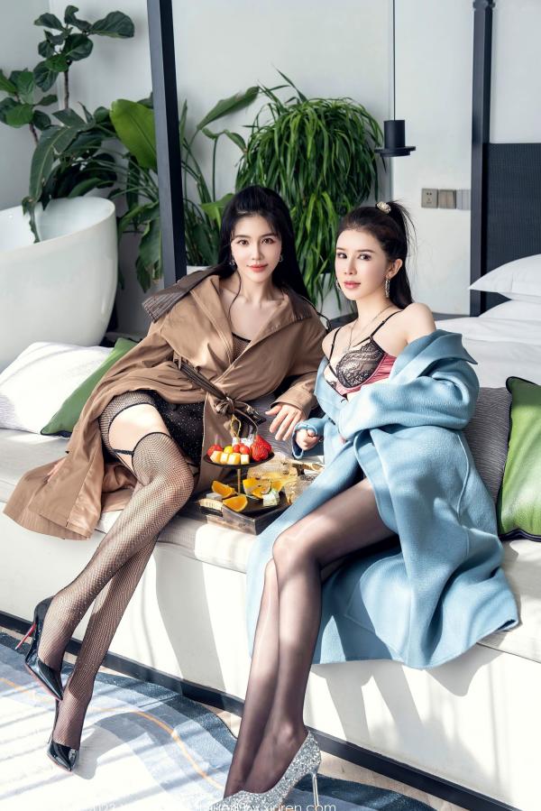    XingYan星颜社：刘钰儿、李丽莎双姝私房照，风衣搭配黑丝内衣尽显极致性感诱惑，高颜值女神酒店大尺度定格第15张图片