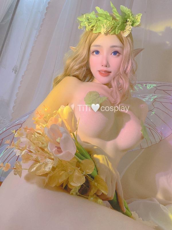    钛合金TiTi-精灵女神露脸：奇幻 Cosplay 森林花仙子主题，极致诱惑大尺度私房写真第6张图片