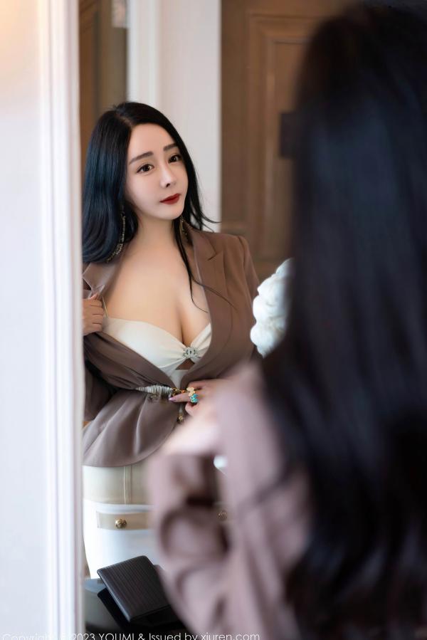    YouMi尤蜜荟-950-允爾-醇美咖啡色外套搭配超薄黑丝诱惑-气质御姐职场风私房照-2023.06.12第9张图片