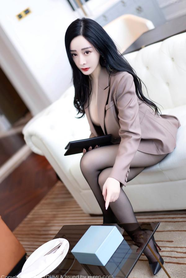    YouMi尤蜜荟-950-允爾-醇美咖啡色外套搭配超薄黑丝诱惑-气质御姐职场风私房照-2023.06.12第28张图片
