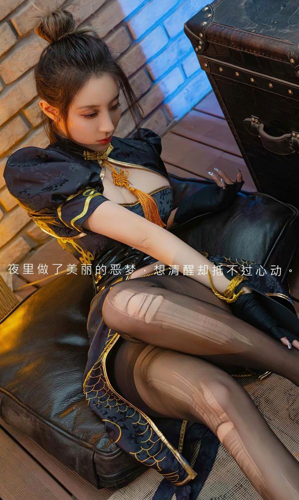    UGirlsApp尤果圈筱慧《暗夜天使》，暗黑风改良旗袍角色扮演，蒙眼捆绑黑丝诱惑，大尺度私房写真第2张图片