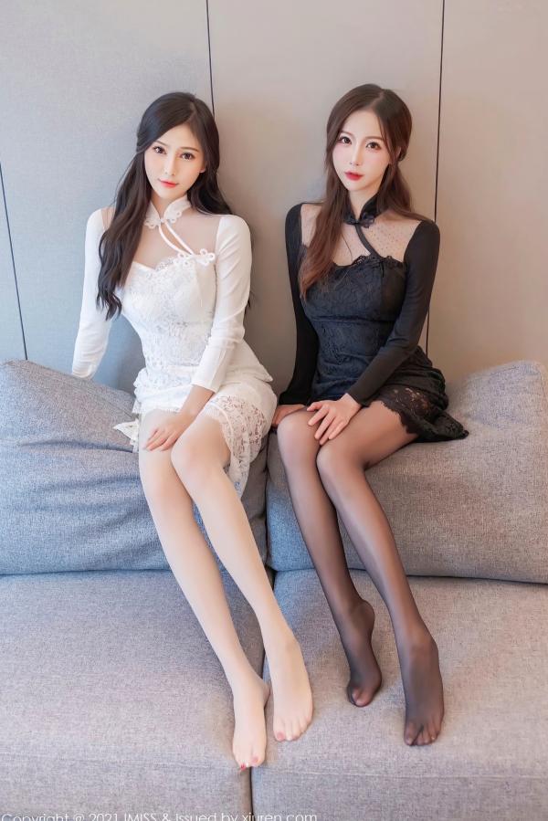    IMiss爱蜜社642期：Lavinia肉肉与LindaLinda姐妹花私房写真，黑白蕾丝诱惑，展现双生女神的极致身材曲线第21张图片