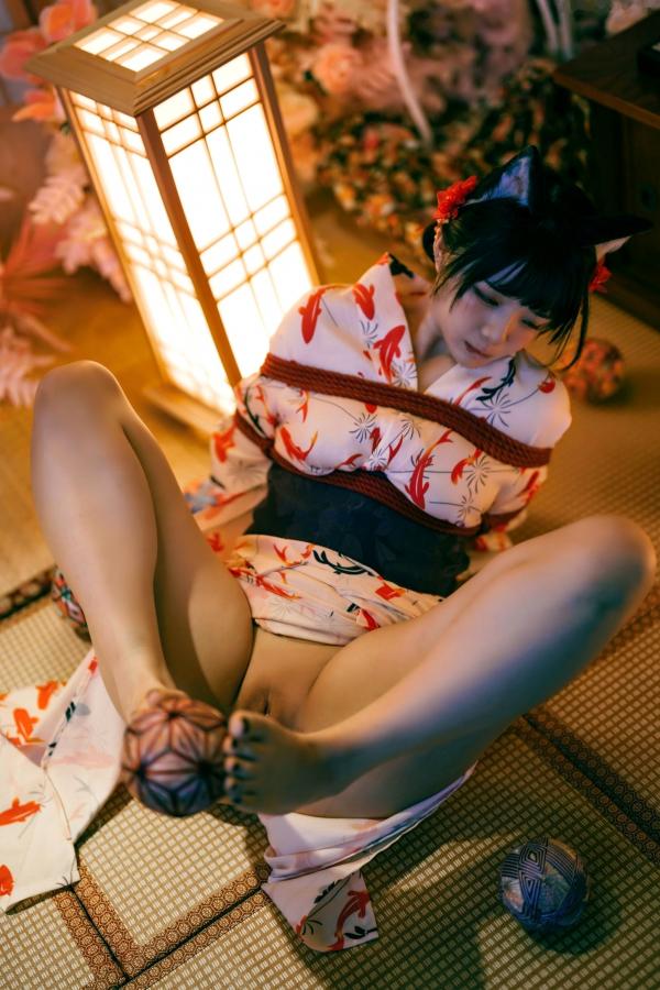    落落Raku-成人式：精致和服诱惑，猫耳装扮与红绳私房写真，极致身材尽显日系魅力第31张图片