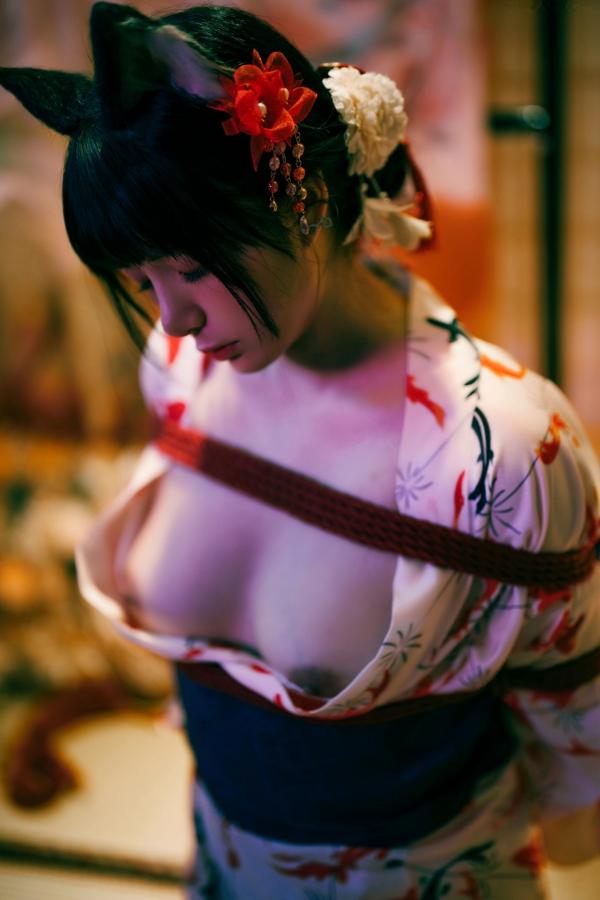    落落Raku-成人式：精致和服诱惑，猫耳装扮与红绳私房写真，极致身材尽显日系魅力第33张图片