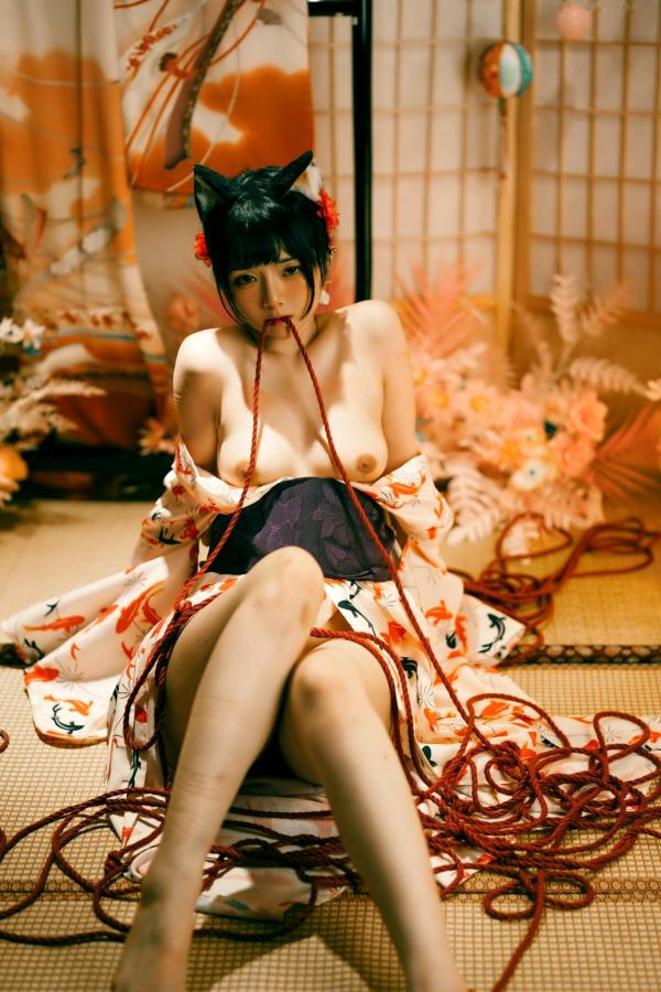    落落Raku-成人式：精致和服诱惑，猫耳装扮与红绳私房写真，极致身材尽显日系魅力第49张图片