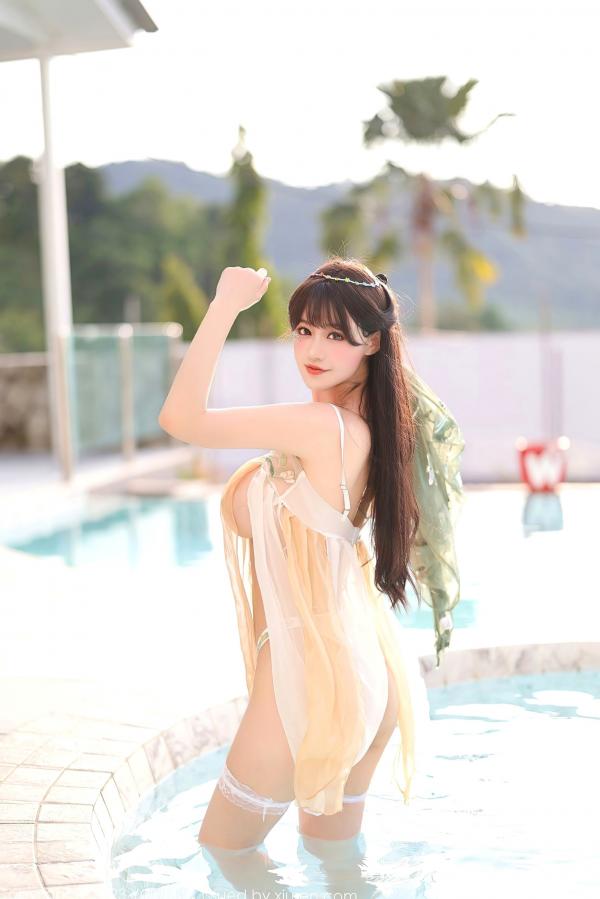    YouMi尤蜜荟936朱可儿Flora泳池写真：淡黄色透视薄纱装，清纯女神极致性感诱惑私房照第24张图片