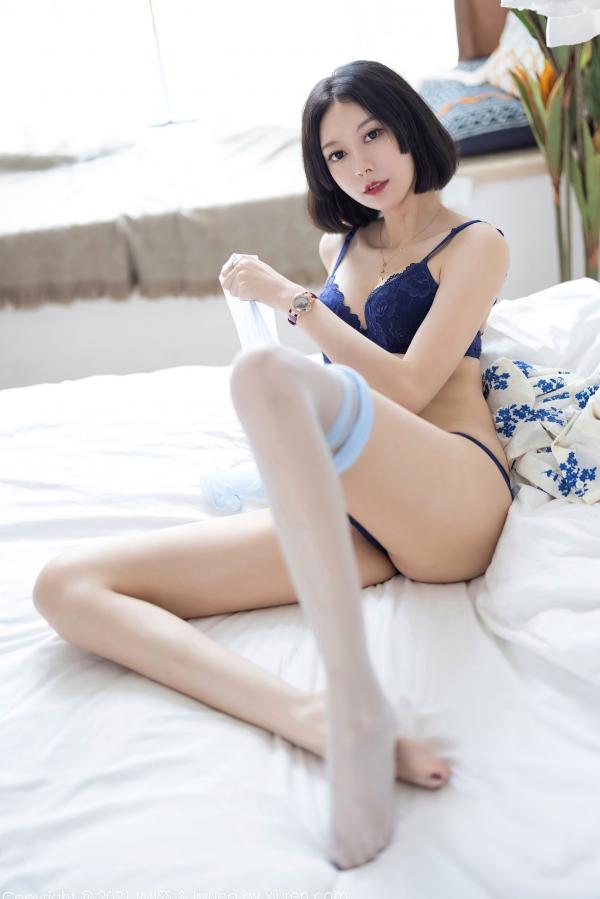    IMiss爱蜜社602期：艺轩蓝印花白衬衫配蕾丝内衣私房照，气质清纯美腿撩人第82张图片