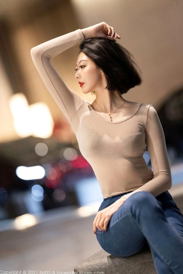    IMiss爱蜜社600期艺轩：短发女神精致私房写真，肉色紧身T恤与黑色蕾丝内衣尽显性感诱惑第13张图片