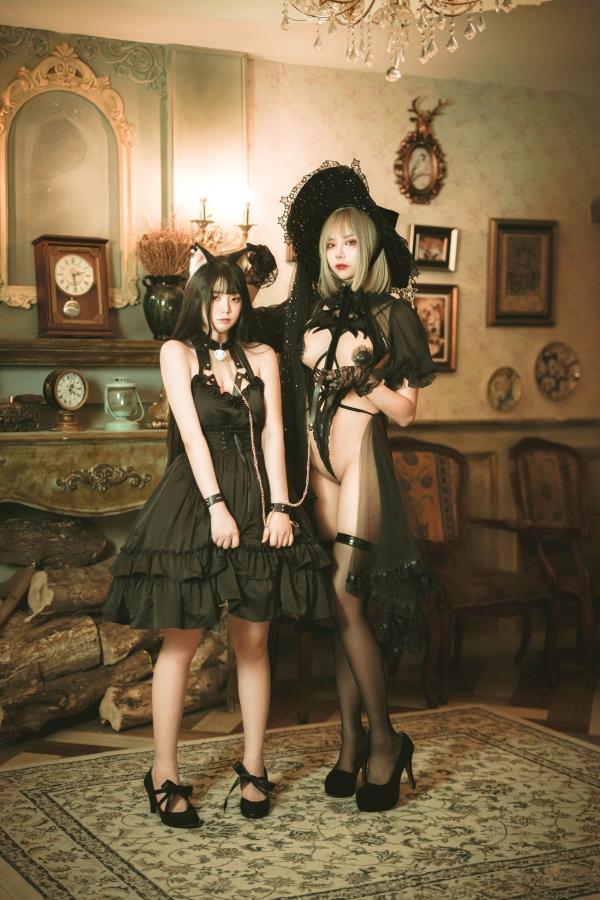    落落Raku与搭档演绎魔女黑猫，暗黑哥特风角色扮演私房，高清束缚感艺术大片第1张图片