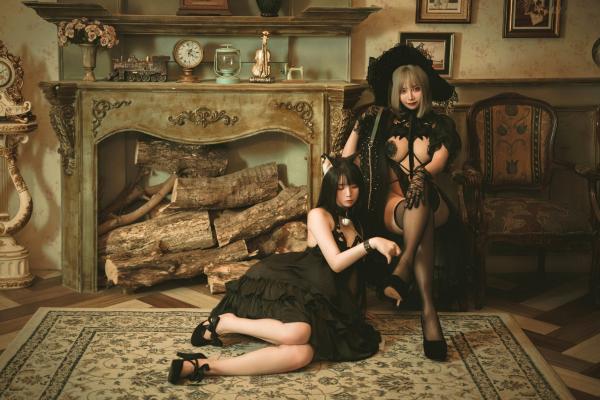    落落Raku与搭档演绎魔女黑猫，暗黑哥特风角色扮演私房，高清束缚感艺术大片第8张图片