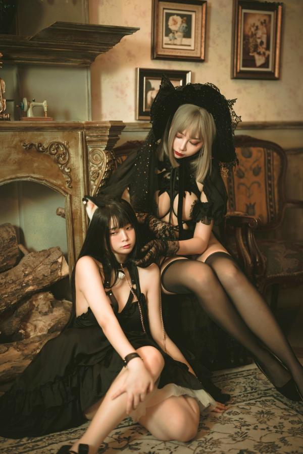    落落Raku与搭档演绎魔女黑猫，暗黑哥特风角色扮演私房，高清束缚感艺术大片第19张图片
