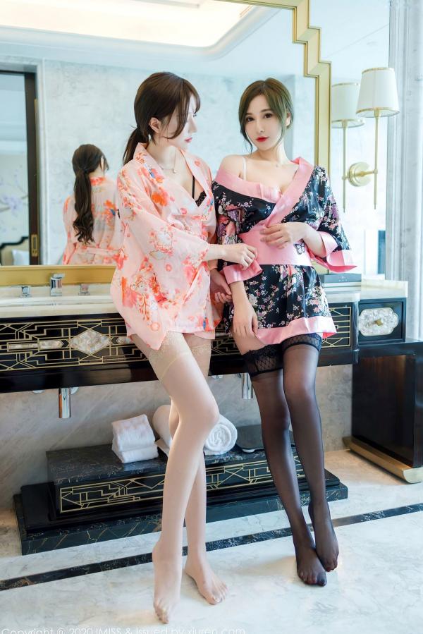    IMiss爱蜜社-493-Lavinia肉肉与LindaLinda-唯美私房照，姐妹花穿搭和服与精致蕾丝内衣，展现极致性感诱惑第1张图片
