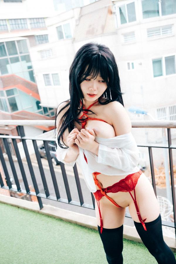    韩国美女琪雅Zia绳缚卷：红色蕾丝内衣搭配黑丝私房写真，极致火辣身材诱惑大尺度艺术摄影第72张图片