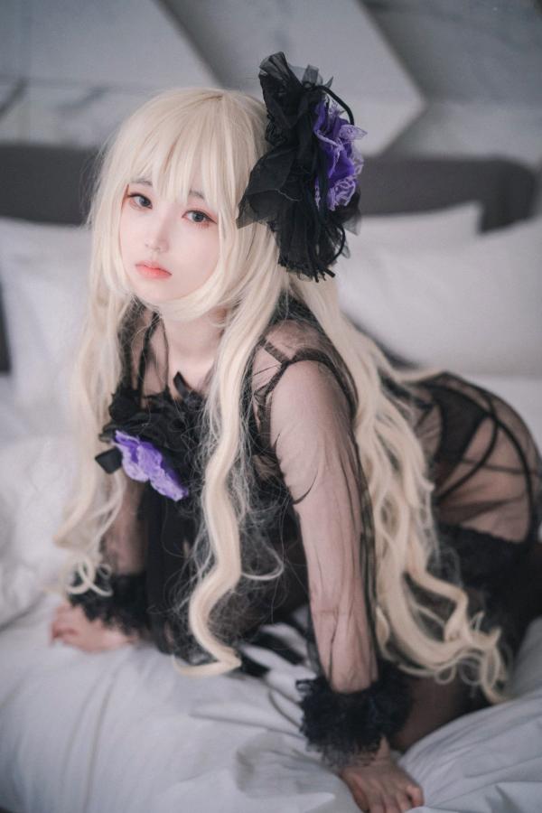   韩国美女Bambi斑比《命运之子》丽塔Cosplay：暗黑哥特风黑丝蕾丝内衣，精致白发造型诱惑写真第5张图片