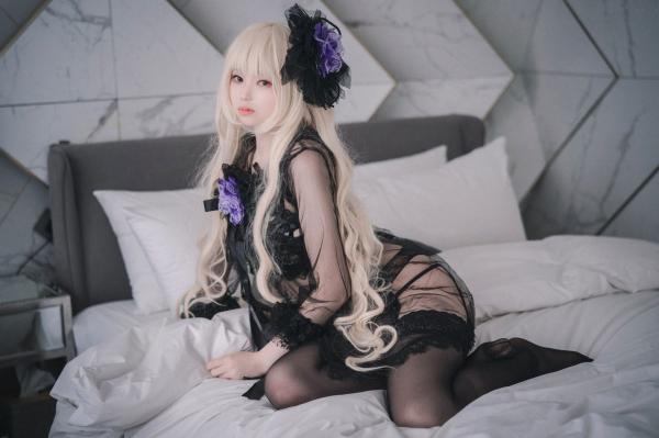    韩国美女Bambi斑比《命运之子》丽塔Cosplay：暗黑哥特风黑丝蕾丝内衣，精致白发造型诱惑写真第7张图片