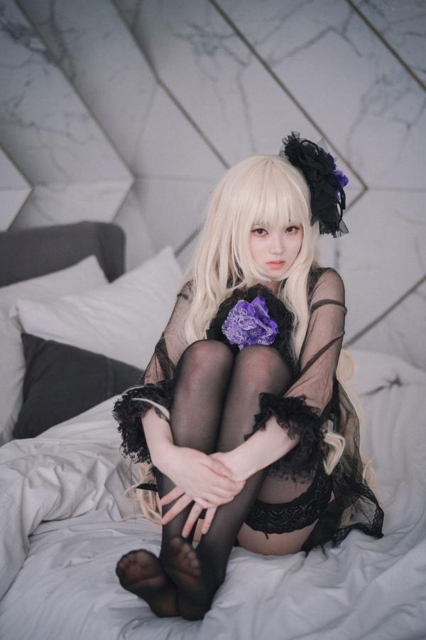    韩国美女Bambi斑比《命运之子》丽塔Cosplay：暗黑哥特风黑丝蕾丝内衣，精致白发造型诱惑写真第8张图片